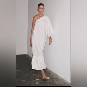 Zara ZW Collection 100% Linen Asymmetric Dress